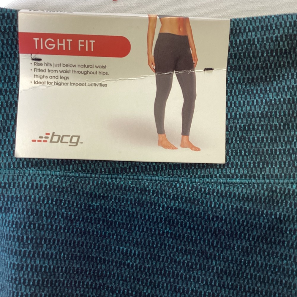 BCG NWT L Women Teal Textured Mesh Ruffle Capri Leggings Training Tight Fit Yoga - Picture 4 of 7